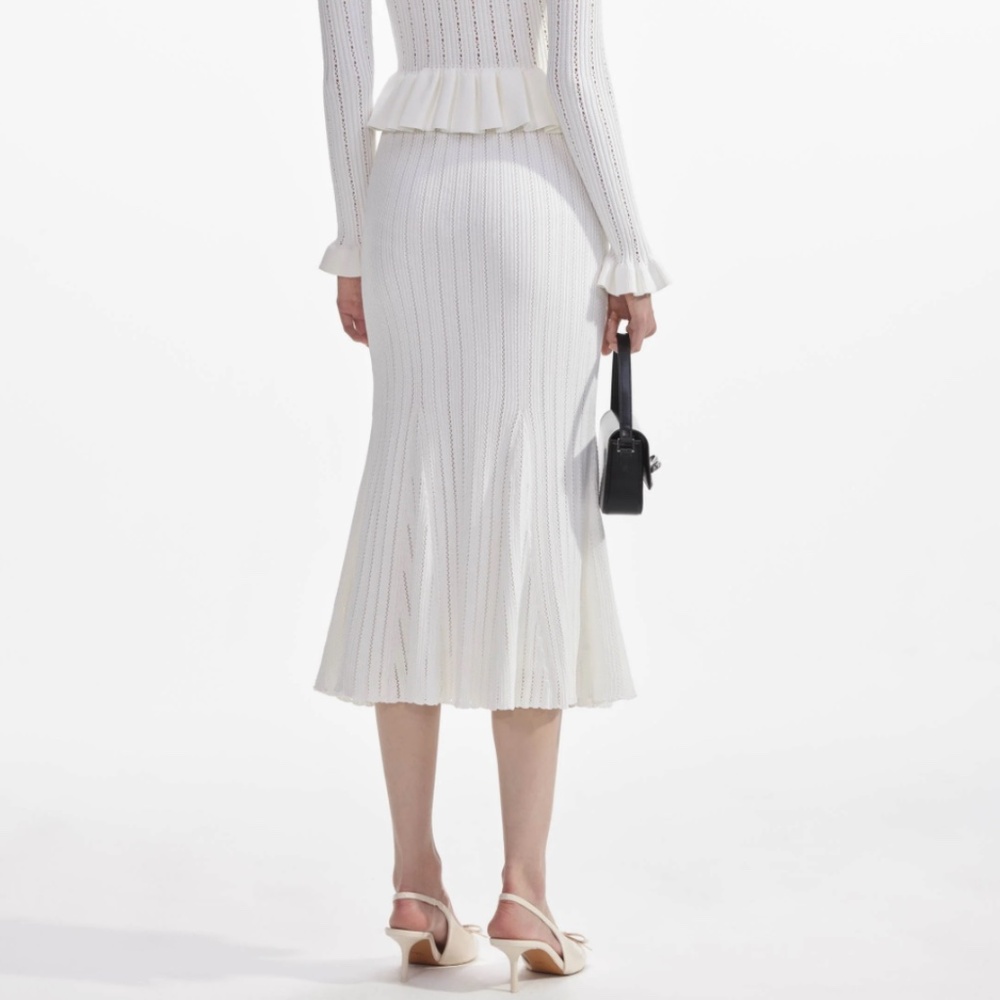 self-portrait White Knit Peplum Midi Dress - Size Medium - MSRP $555 - NWT - Picture 7 of 9